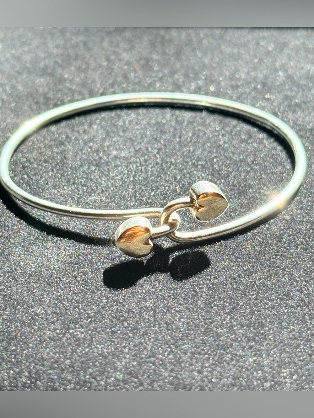 Tiffany & Co 18K Gold & Sterling Two Interlocking Hearts Elegant Bangle Bracelet